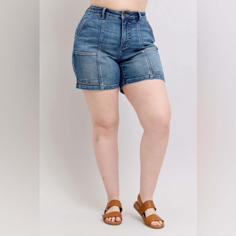 Judy Blue High Rise Denim Shorts Plus Size Blue Denim Shorts - Picture 6 of 9